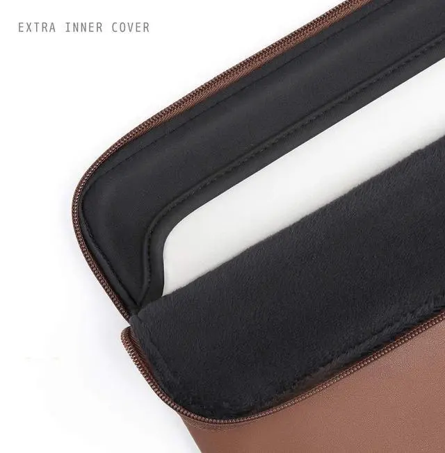 Alt view image 3 of 5 - Comfyable Leather Laptop Sleeve Compatible with 16 Inch MacBook Pro M4 2024 & 15 Inch MacBook Air M4 M3 M2 2025, Brown