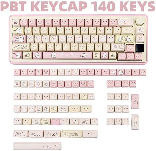Alt view image 2 of 5 - COOMICKEY Pink Keycaps 140 Keys Dye Sub Keycaps Mao Profile Cute Cat Keycaps Custom Keyboard Key caps Set Fit for 61/64/87/104/108 Cherry Mx Switches ANSI Layout Alice Keyboard Mechanical Keyboards