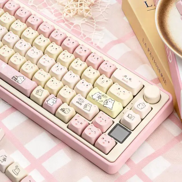 Alt view image 4 of 5 - COOMICKEY Pink Keycaps 140 Keys Dye Sub Keycaps Mao Profile Cute Cat Keycaps Custom Keyboard Key caps Set Fit for 61/64/87/104/108 Cherry Mx Switches ANSI Layout Alice Keyboard Mechanical Keyboards