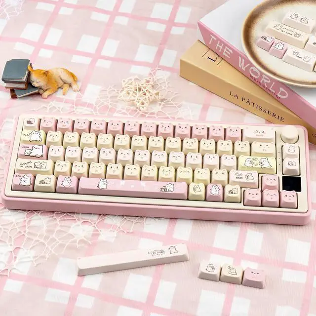 Alt view image 5 of 5 - COOMICKEY Pink Keycaps 140 Keys Dye Sub Keycaps Mao Profile Cute Cat Keycaps Custom Keyboard Key caps Set Fit for 61/64/87/104/108 Cherry Mx Switches ANSI Layout Alice Keyboard Mechanical Keyboards