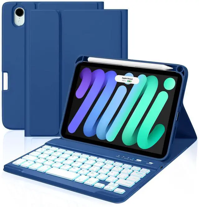 Main image of Cousper for iPad Mini 7 Keyboard Case A17 Pro 2024/iPad Mini 6 Generation Case with Keyboard 2021 8.3 Inch, Pencil Holder, 7 Color Backlit Detachable Keyboard Cover for iPad Mini 7th/6th Gen,Navy Blue