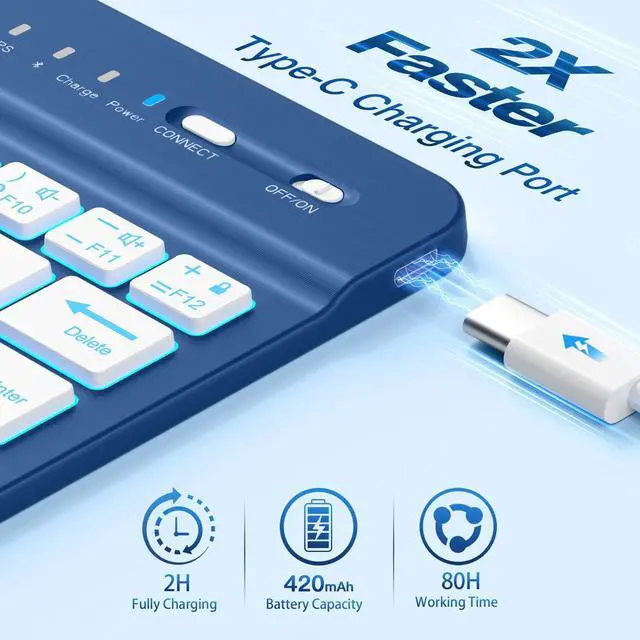 Alt view image 3 of 5 - Cousper for iPad Mini 7 Keyboard Case A17 Pro 2024/iPad Mini 6 Generation Case with Keyboard 2021 8.3 Inch, Pencil Holder, 7 Color Backlit Detachable Keyboard Cover for iPad Mini 7th/6th Gen,Navy Blue