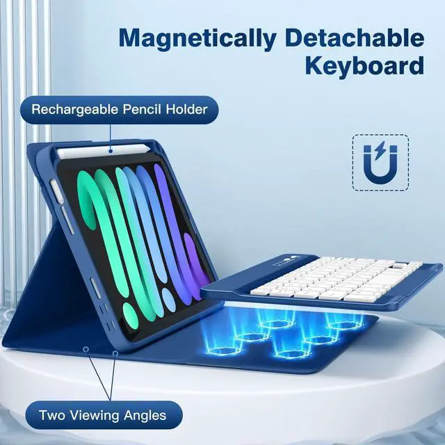 Alt view image 4 of 5 - Cousper for iPad Mini 7 Keyboard Case A17 Pro 2024/iPad Mini 6 Generation Case with Keyboard 2021 8.3 Inch, Pencil Holder, 7 Color Backlit Detachable Keyboard Cover for iPad Mini 7th/6th Gen,Navy Blue