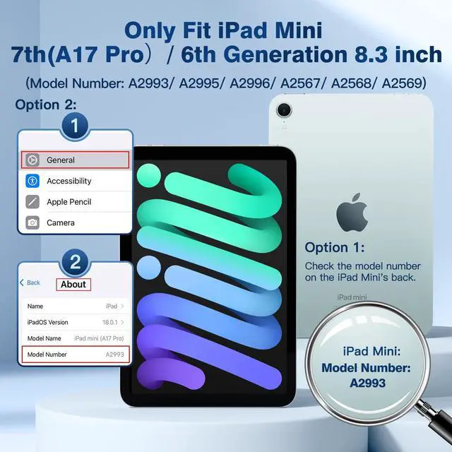 Alt view image 2 of 5 - Cousper for iPad Mini 7 Keyboard Case A17 Pro 2024/iPad Mini 6 Generation Case with Keyboard 2021 8.3 Inch, Pencil Holder, 7 Color Backlit Detachable Keyboard Cover for iPad Mini 7th/6th Gen,Navy Blue