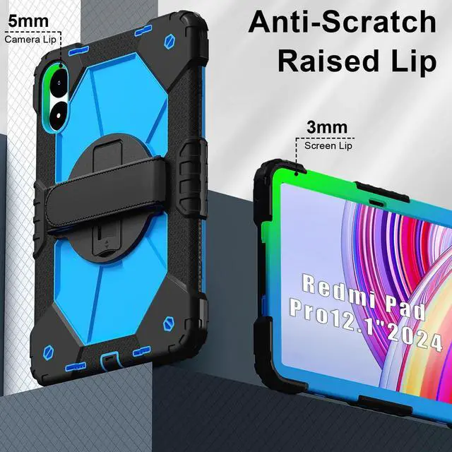 Alt view image 4 of 5 - Doemoil for Xiaomi Redmi Pad Pro 12.1"/Xiaomi Poco Pad 12.1" Case with with Kickstand/Hand Strap/Rotating/Shoulder Strap (Black/Blue)