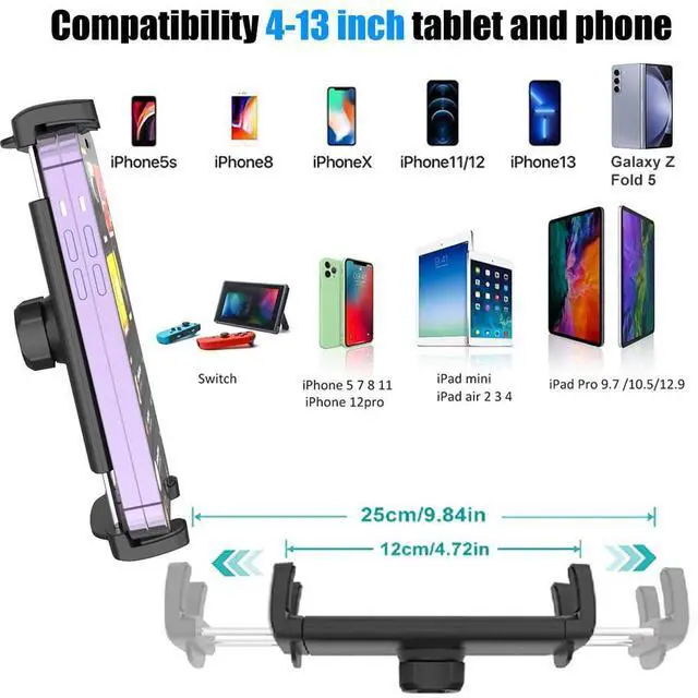 Alt view image 3 of 5 - Cuxwill Tablet Holder Bike Mount Fit 4-13" iPad Phone for Peloton Treadmill, Upgrade Goosencek Clamp Mount for Spin Bike, Indoor Stationary Exercise Bicycle, Wheelchair, Mic Stand, Stroller Handlebar