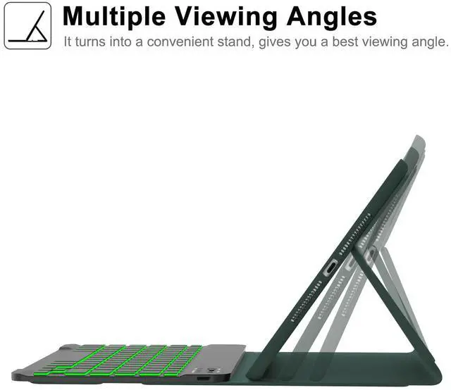 Alt view image 3 of 5 - Backlit Keyboard Case for iPad 9th/8th/7th Gen 10.2 inch, iPad Air 3rd Gen, iPad Pro 10.5 - Built-in Pencil Holder, Magnetic Rechargeable Backlit Removeable Keyboard, Auto Sleep & Wake - Dark Green