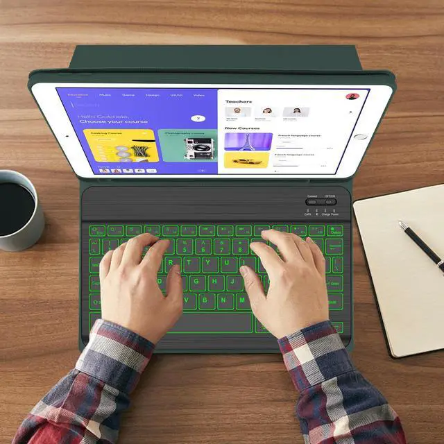Alt view image 5 of 5 - Backlit Keyboard Case for iPad 9th/8th/7th Gen 10.2 inch, iPad Air 3rd Gen, iPad Pro 10.5 - Built-in Pencil Holder, Magnetic Rechargeable Backlit Removeable Keyboard, Auto Sleep & Wake - Dark Green