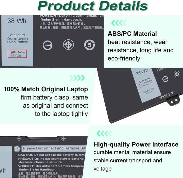 Alt view image 3 of 5 - DMKAOLLK 38WH 39DY5 F62G0 Battery for Dell Inspiron 13 7000 i7373 7373 7386 2-in-1 7370 7380 5370 P83G P87G P91G P83G001 P83G002 P87G001 Vostro 13 5370 039DY5 0F62G0 RPJC3 0RPJC3 F62GO 11.4V