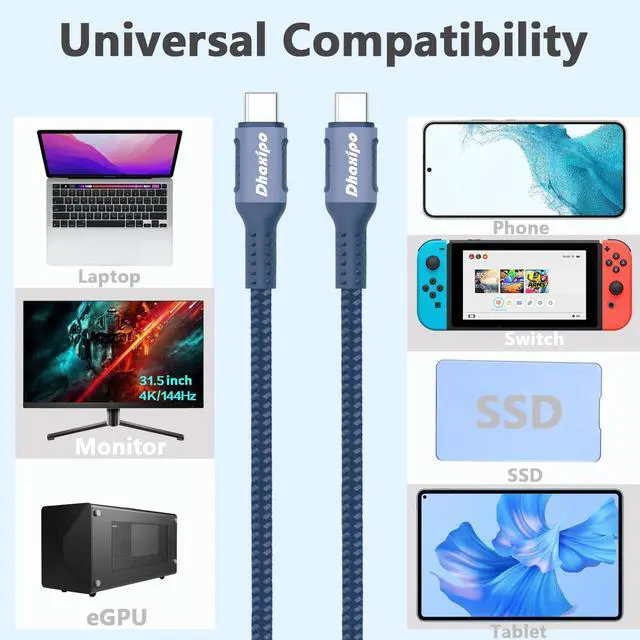 Alt view image 4 of 5 - Dhaxipo USB 4 for Thunderbolt 4 Cable 6.6ft, 40 Gbps Data Transfer with 240W and 4K@144Hz 5K@ 60Hz or 8K@30Hz,Compatible with Thunderbolt 4 and USB C,fit for Laptop,Docking,Monitor and More