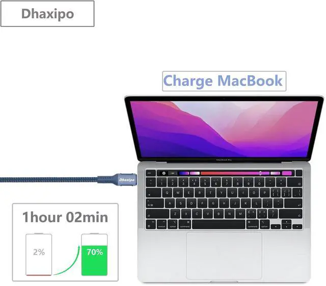 Alt view image 2 of 5 - Dhaxipo USB 4 for Thunderbolt 4 Cable 6.6ft, 40 Gbps Data Transfer with 240W and 4K@144Hz 5K@ 60Hz or 8K@30Hz,Compatible with Thunderbolt 4 and USB C,fit for Laptop,Docking,Monitor and More