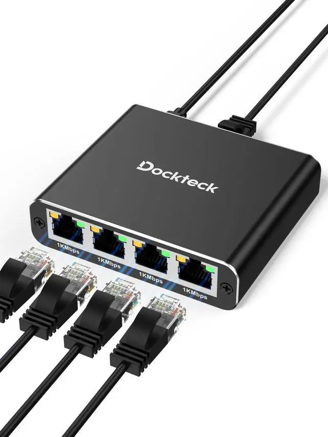 Main image of Ethernet Splitter 1 to 4 1000Mbps, Dockteck Internet Cable Splitter 1 in 4 Out High Speed Switch Network Gigabit for LAN RJ45 Port Router Switch Work with Cat5/5e/6/7/8 Cable