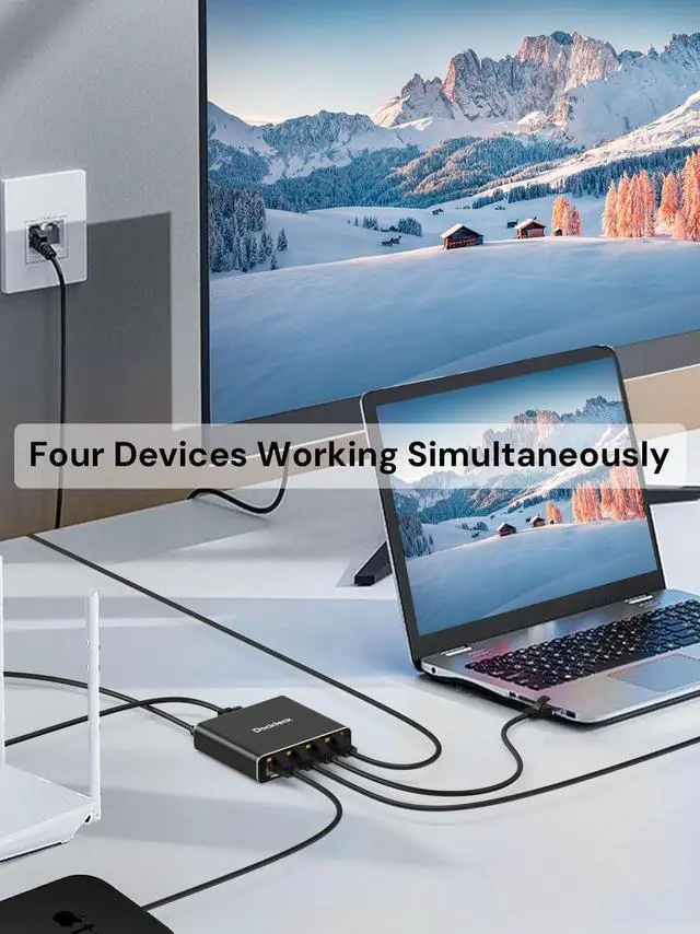 Alt view image 5 of 5 - Ethernet Splitter 1 to 4 1000Mbps, Dockteck Internet Cable Splitter 1 in 4 Out High Speed Switch Network Gigabit for LAN RJ45 Port Router Switch Work with Cat5/5e/6/7/8 Cable