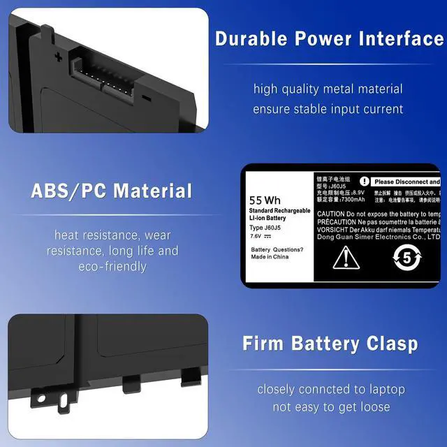 Alt view image 2 of 5 - E7470 J60J5 E7270 Battery Compatible with Dell Latitude E7470 E7270 7470 7270 Laptop Battery,Type 0MC34Y MC34Y R1V85 242WD GG4FM WYWJ2 1W2Y2 451-BBSX 451-BBSY 451-BBSU P26S001 P61G001 PDNM2 7.6V 55Wh