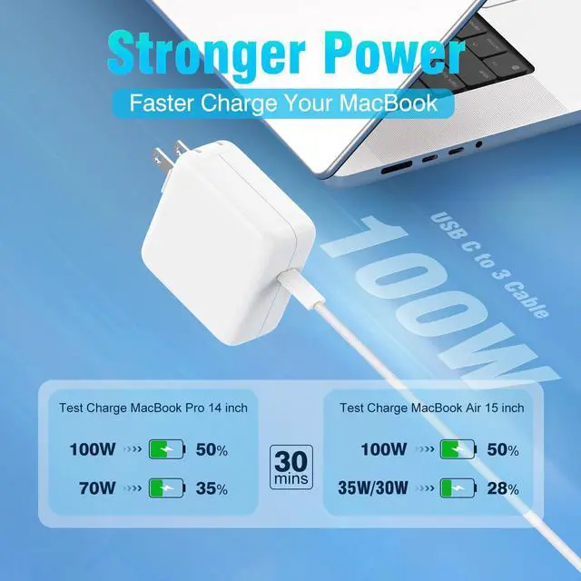 Alt view image 2 of 5 - Charger for MacBook Pro 14 16 inch MacBook Air 13 15 inch 2025 2024 2023 2022 2021 M4 M3 M2 M1 Mac, Super Compact Power Adapter, 6.6FT USB C to Powerful Magnetic 3 Braided Cable LED, Original Quality