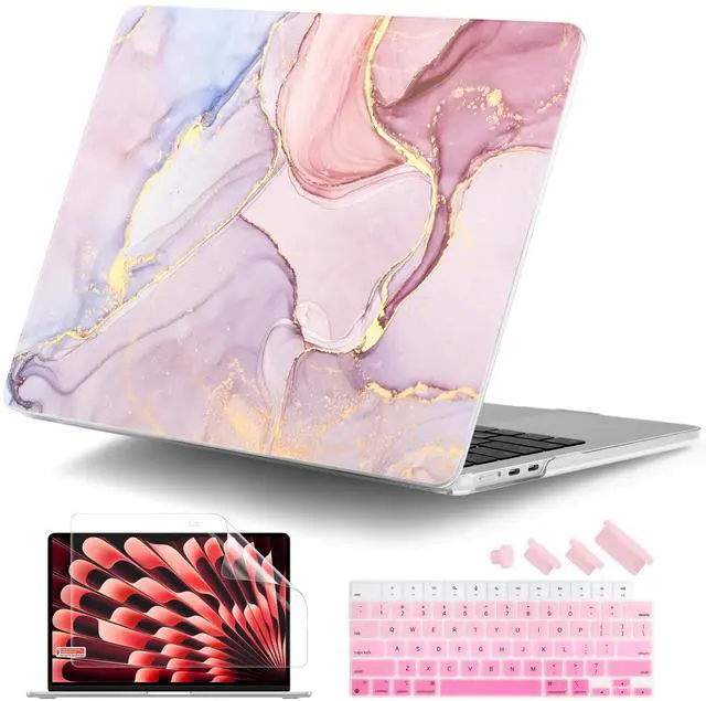 Main image of DONGKE Compatible with M4 MacBook Air 15 inch Case 2025 2024 2023 A3241 A3114 A2941 M3 M2 Liquid Retina Display Touch ID, Plastic Hard Case & Keyboard Skin & Screen Protector - Pink Marble