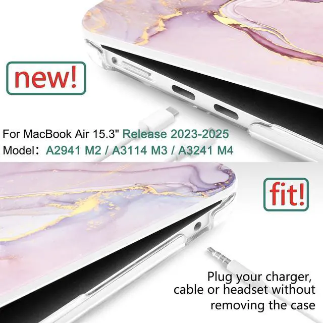 Alt view image 2 of 5 - DONGKE Compatible with M4 MacBook Air 15 inch Case 2025 2024 2023 A3241 A3114 A2941 M3 M2 Liquid Retina Display Touch ID, Plastic Hard Case & Keyboard Skin & Screen Protector - Pink Marble