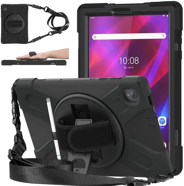 Main image of DreamerX Kids Case for Lenovo Tab K10 2021 / M10 FHD Plus 2nd Gen 10.3-inch 2020, Rugged Silicone Case Cover with Stand Hand/Shoulder Strap for 10.3" Tab K10 TB-X6C6L TB-X6C6F M10 Plus TB-X606F, Black