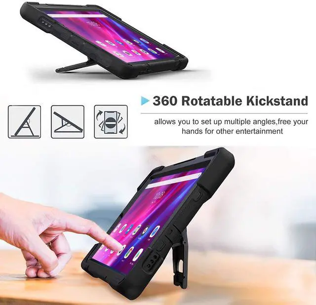 Alt view image 3 of 5 - DreamerX Kids Case for Lenovo Tab K10 2021 / M10 FHD Plus 2nd Gen 10.3-inch 2020, Rugged Silicone Case Cover with Stand Hand/Shoulder Strap for 10.3" Tab K10 TB-X6C6L TB-X6C6F M10 Plus TB-X606F, Black