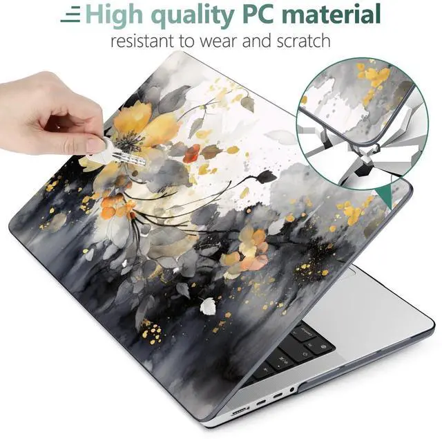 Alt view image 5 of 5 - DONGKE for M4 MacBook Pro 14 inch Case 2024 2023 2021 A3112 A3401 A3185 M3 A2918 A2992 M2 A2779 M1 A2442 Pro Max with Retina XDR Display & Touch ID, Plastic Hard Shell Cover, Ink Flower