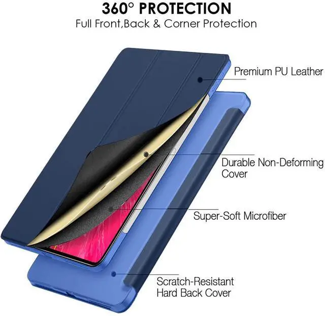 Alt view image 5 of 5 - DuraSafe Cases for iPad PRO 12.9 Inch 3 Gen [ Pro 12.9 2018 3rd Gen ] A1876 A2014 MTEL2LL/A MTEM2LL/A MTFN2LL/A MTFL2LL/A MTFP2LL/A MTFQ2LL/A Hard PC Back Trifold Cover - Indigo