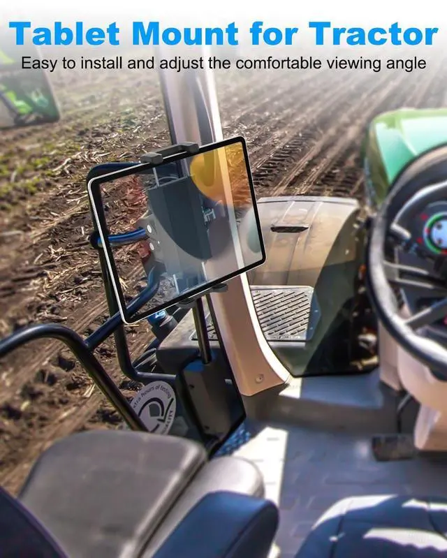 Alt view image 2 of 5 - Dosvsi Tractor Tablet Clamp Mount, Sturdy Tablet Holder for Forklift/Farming Machine/Work Truck, 360deg Swivel Tube/Pole Clip for iPad 12.9 Pro Air Mini 5 4, Galaxy Tab, Z Fold, iPhone, 4-13" Devices