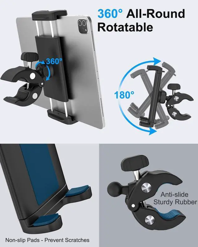Alt view image 5 of 5 - Dosvsi Tractor Tablet Clamp Mount, Sturdy Tablet Holder for Forklift/Farming Machine/Work Truck, 360deg Swivel Tube/Pole Clip for iPad 12.9 Pro Air Mini 5 4, Galaxy Tab, Z Fold, iPhone, 4-13" Devices
