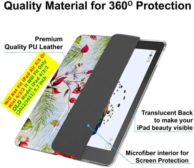 Alt view image 5 of 5 - DuraSafe Cases for iPad 2 2011 3 4 Gen 2012-9.7 Inch [iPad 4th iPad 3rd iPad 2nd Old Model ] A1458 A1416 A1395 MC705LL/A MD328LL/A MD333LL/A MD510LL/A Smart Printed Hard PC Back Cover - Sparrow Bloom