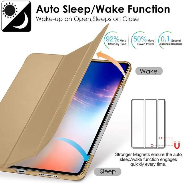Alt view image 3 of 5 - DuraSafe Cases for iPad PRO 11 Inch 1st [ PRO 11 1 Gen 2018 ] A1980 A1934 MTXN2LL/A MTXP2LL/A MTXR2LL/A MTXQ2LL/A MTXT2LL/A MTXU2LL/A Ultra Slim Smart Auto Sleep/Wake PC Cover - Gold