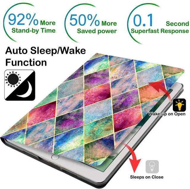 Alt view image 3 of 5 - DuraSafe Cases for iPad 7th 8th 9th Gen 2019/2020 / 2021-10.2 Inch [iPad 9 8 7 ] A2602 A2270 A2197 MW762LL/A MW742LL/A MYLC2LL/A MYL92LL/A Ultra Printed Smart Flip Folio Book Cover - Diamond Grid