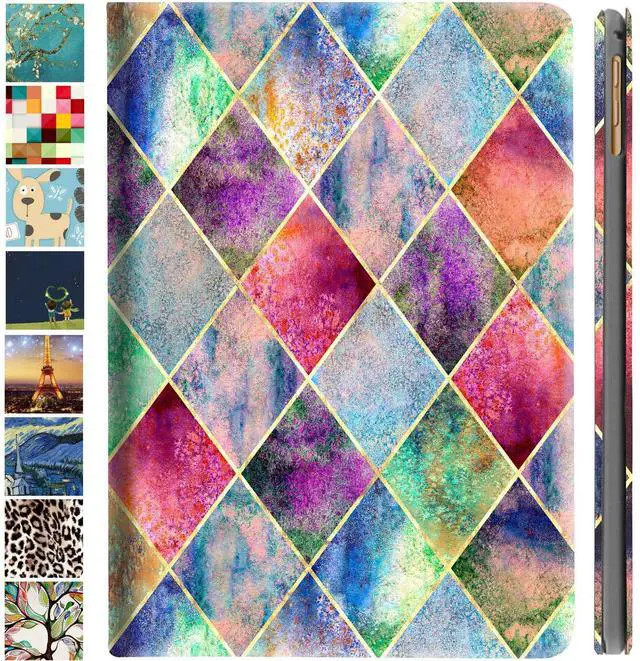 Main image of DuraSafe Cases for iPad 7th 8th 9th Gen 2019/2020 / 2021-10.2 Inch [iPad 9 8 7 ] A2602 A2270 A2197 MW762LL/A MW742LL/A MYLC2LL/A MYL92LL/A Ultra Printed Smart Flip Folio Book Cover - Diamond Grid