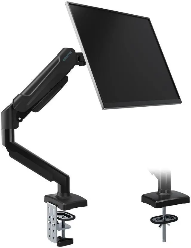 Main image of BONTEC Single Monitor Stand, Adjustable Gas Spring Arm Monitor Desk Mount for 15-32 Inch Screens, Upgraded Full Motion VESA Mount with C Clamp, Grommet Base, Tilt, Swivel, Rotation