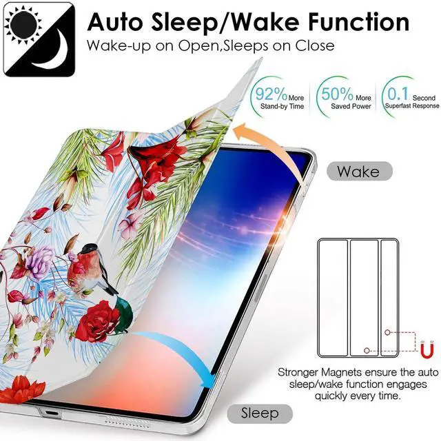 Alt view image 4 of 5 - DuraSafe Cases for iPad PRO 11 Inch 2nd 3rd 4th [ PRO 11 2020 2 2021 3 2022 4 Gen ] A2759 A2435 A2761 A2762 A2377 A2459 A2228 A2068 A2230 Printed Hard PC Transparent Back Cover - Birds & Flowers