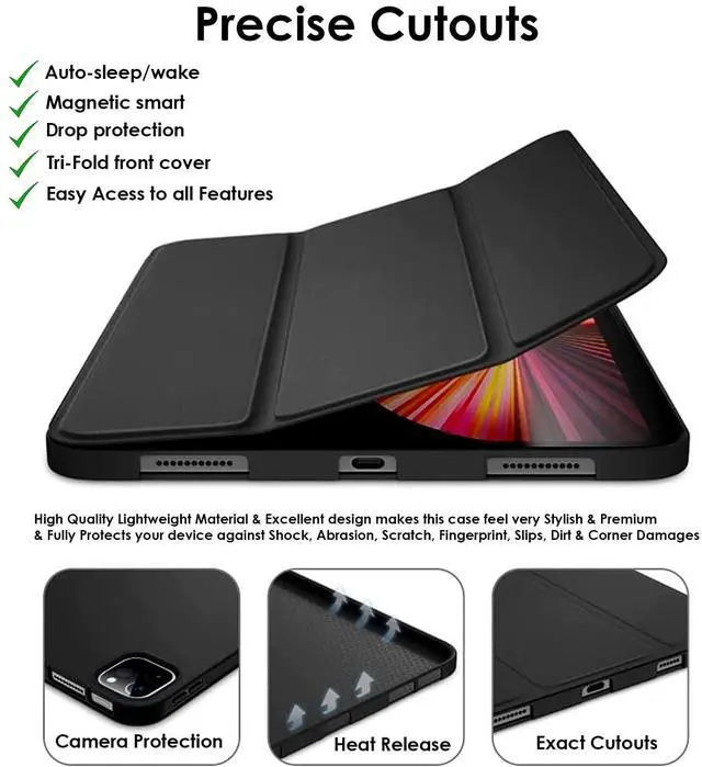 Alt view image 5 of 5 - DuraSafe Cases for iPad Pro 11 4th 3rd 2nd Gen Case A2759 A2761 A2762 MNXE3LL/A MNXD3LL/A A2435 MNXG3LL/A MNXF3LL/A MNXJ3LL/A MNXH3LL/A MNXN3LL/A MP553LL/A A2377 MHQR3LL/A MHQT3LL/A A2228 - Black