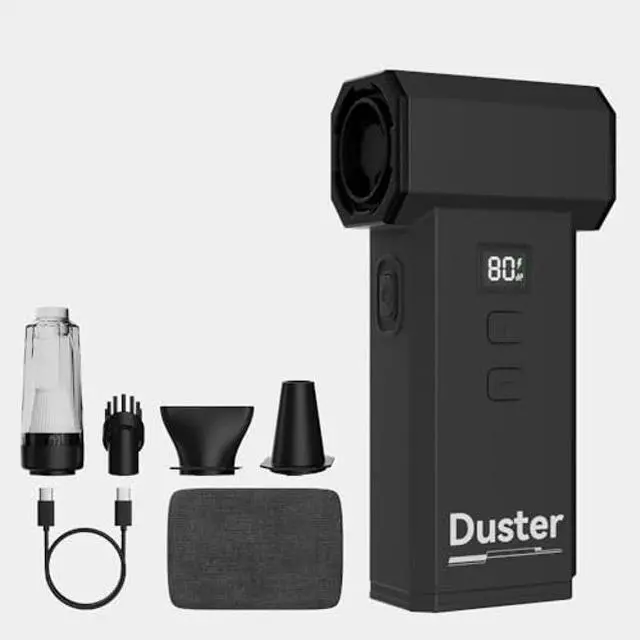 Main image of 2 in 1 Compressed Air Duster and Vacuum with Screen Display, 130000RPM Blow and Vacuum, 0-100% Adjustable Speed, 8000mAh Rechargeable Battery, Ideal for PC, Keyboard, car, Home Cleaning