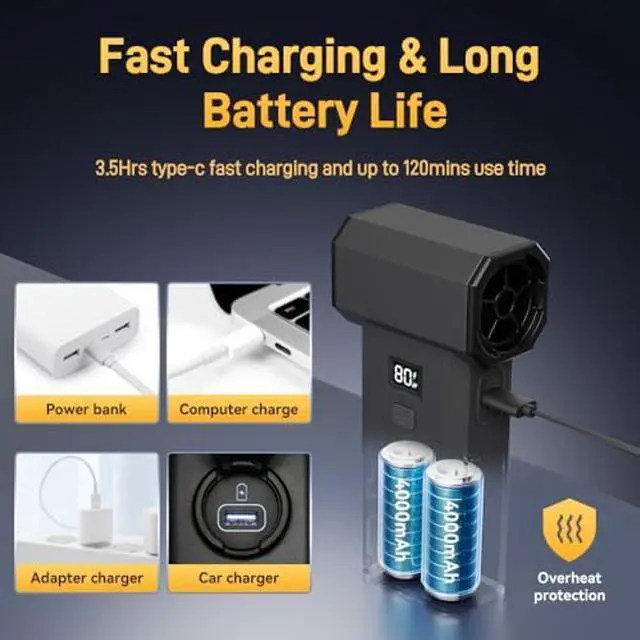 Alt view image 4 of 5 - 2 in 1 Compressed Air Duster and Vacuum with Screen Display, 130000RPM Blow and Vacuum, 0-100% Adjustable Speed, 8000mAh Rechargeable Battery, Ideal for PC, Keyboard, car, Home Cleaning