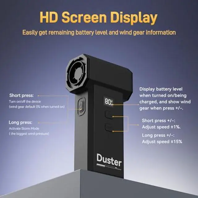 Alt view image 5 of 5 - 2 in 1 Compressed Air Duster and Vacuum with Screen Display, 130000RPM Blow and Vacuum, 0-100% Adjustable Speed, 8000mAh Rechargeable Battery, Ideal for PC, Keyboard, car, Home Cleaning
