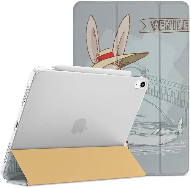 Main image of DuraSafe Cases for iPad PRO 12.9 3 Gen 2018 [iPad 12.9 Inch 3rd ] A1876 A2014 A1895 A1983 Trifold Printed Hard Smart PC Transparent Back Cover - Rabbit Cartoon Print