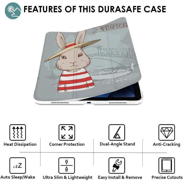 Alt view image 3 of 5 - DuraSafe Cases for iPad PRO 12.9 3 Gen 2018 [iPad 12.9 Inch 3rd ] A1876 A2014 A1895 A1983 Trifold Printed Hard Smart PC Transparent Back Cover - Rabbit Cartoon Print