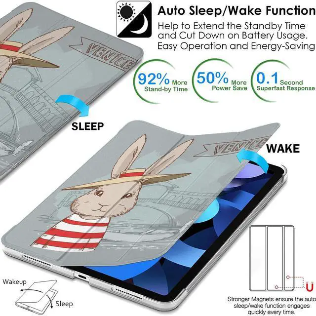 Alt view image 5 of 5 - DuraSafe Cases for iPad PRO 12.9 3 Gen 2018 [iPad 12.9 Inch 3rd ] A1876 A2014 A1895 A1983 Trifold Printed Hard Smart PC Transparent Back Cover - Rabbit Cartoon Print