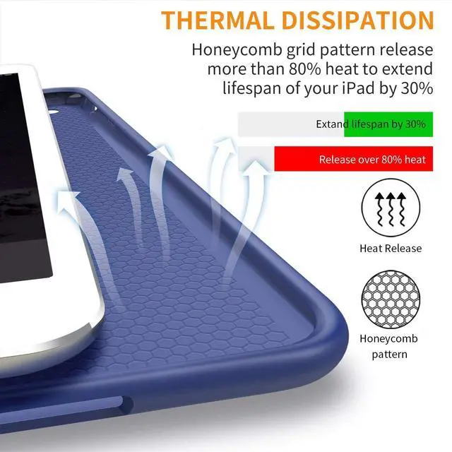 Alt view image 5 of 5 - DuraSafe Cases for iPad Air 2 2014 9.7 Inch [ Air 2nd Gen ] A1567 A1566 MGLW2LL/A MGL12LL/A MH0W2LL/A MGKM2LL/A Smart Trifold Lightweight Soft Silicone TPU Back Case - Navy Blue