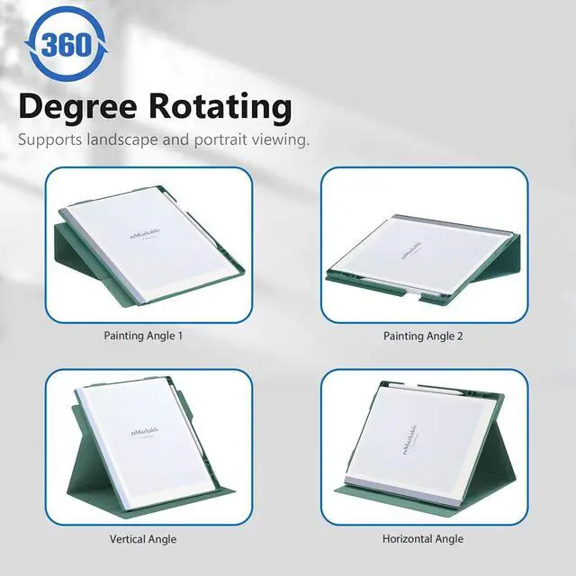 Alt view image 3 of 5 - ENET-CASE Case for Remarkable 2 Paper Tablet- Multi-Viewing Adjustable Folding Book Folio Cover - with Built-in Pen Holder - for 10.3" 2020 Released (Dark Green)