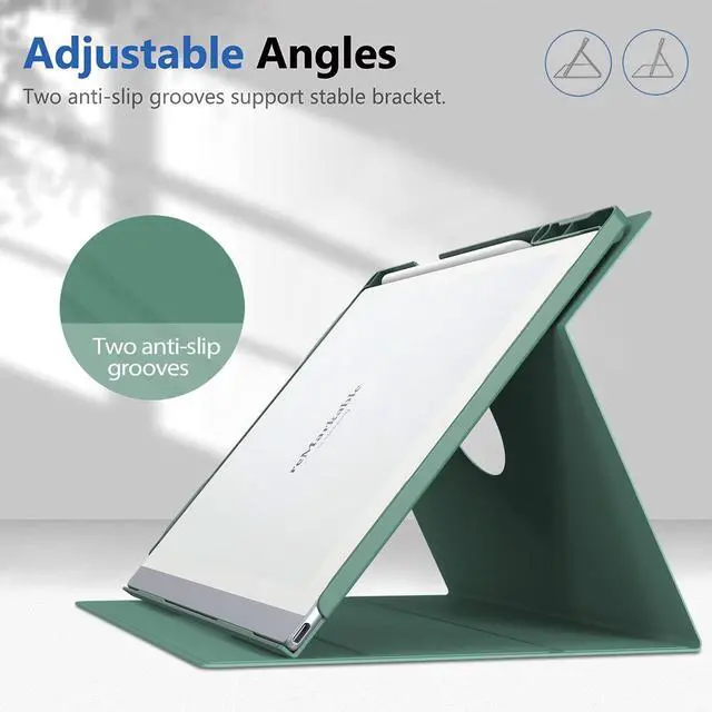 Alt view image 4 of 5 - ENET-CASE Case for Remarkable 2 Paper Tablet- Multi-Viewing Adjustable Folding Book Folio Cover - with Built-in Pen Holder - for 10.3" 2020 Released (Dark Green)