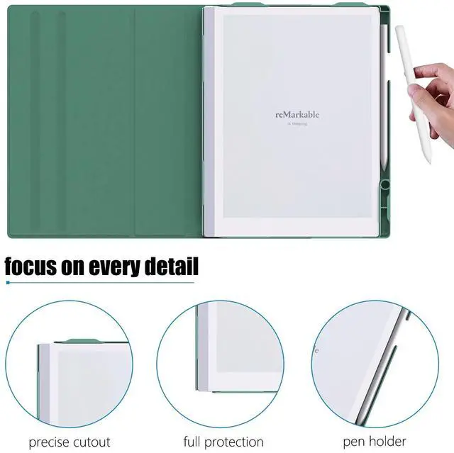 Alt view image 5 of 5 - ENET-CASE Case for Remarkable 2 Paper Tablet- Multi-Viewing Adjustable Folding Book Folio Cover - with Built-in Pen Holder - for 10.3" 2020 Released (Dark Green)