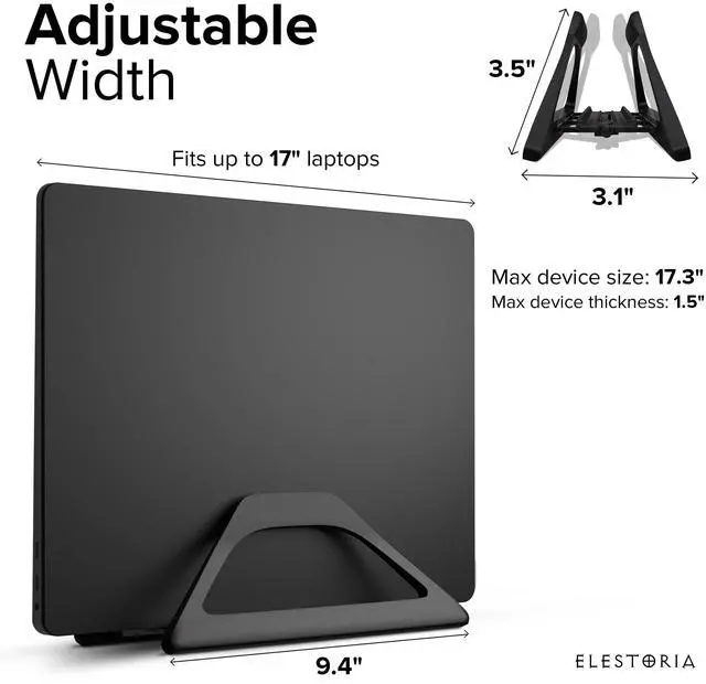 Alt view image 2 of 5 - Elestoria Vertical Laptop Stand Holder- Adjustable Laptop Holder Vertical fits All MacBook, Chromebook & Gaming Laptops - Black