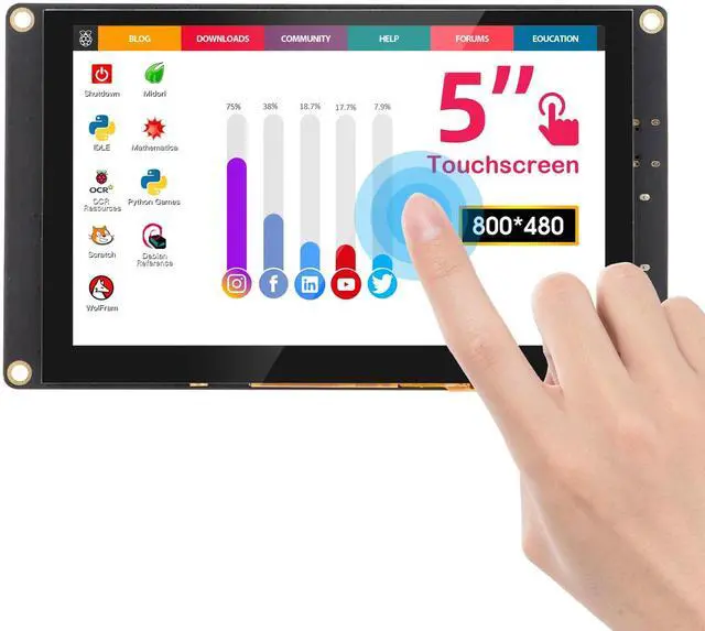 Main image of ELECROW 5 Inch Mini Touchscreen Monitor, IPS Capacitive 5-Point Touch Screen 800x480 HD LCD Display Compatible with Raspberry Pi 5/4/4B/3B+/3B/B+, PC, Laptop, Driver-Free