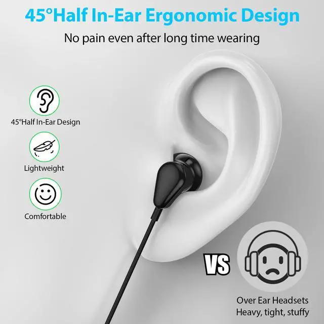 Alt view image 4 of 5 - ELOLOHI USB Headphones with Microphone for PC, 7.5ft Wired Earbuds Noise Canceling Half in-Ear Computer Earphones, Wall Mount Holder for Echo Spot 2024 Black