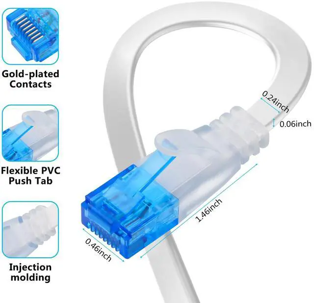 Alt view image 2 of 5 - Ercielook Cat 6 Flat Ethernet Cable 150 ft, White Long Internet Cable with rj45 connectors, High Speed White LAN Cable with Clips & Straps