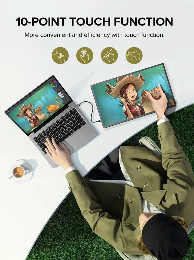 Alt view image 2 of 5 - EPORMOT Portable Monitor Touchscreen 21.5 inch 120hz, FHD 1080P Portable Gaming Monitor w/VESA Kickstand HDR Speakers USB C Mini HDMI for Phones PC Gaming Devices, Travel Second Screen for Business
