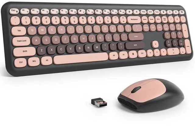 Main image of Fogruaden Quiet Pink Wireless Keyboard and Mouse, 2.4GHz Retro Cute Typewriter-Style Full-Size Colorful Keyboard and Mouse Combo, Slim Design, Low-Noise Typing for Home, Office, Windows PC, Laptop